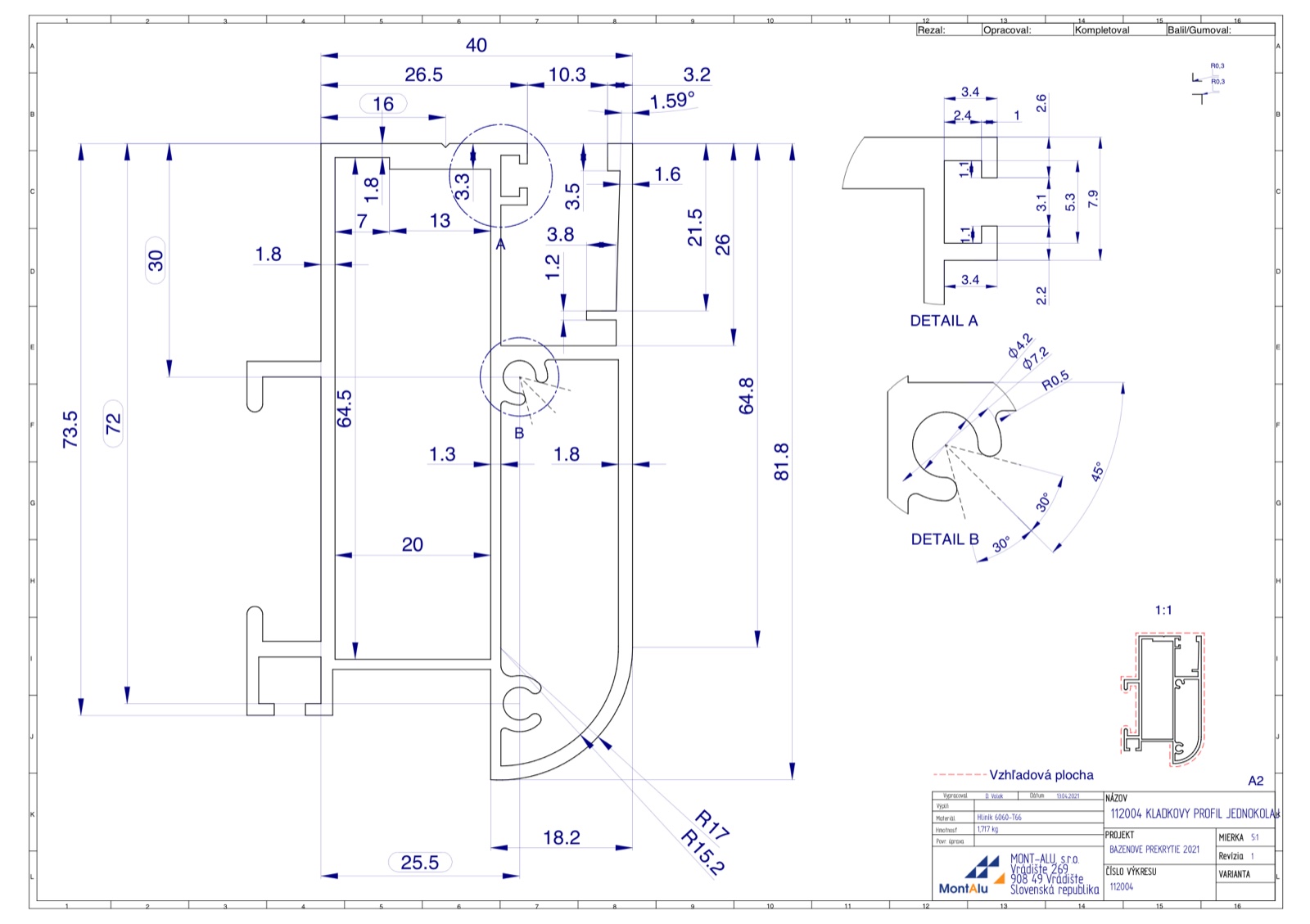 Hliníkový profil - kladkový profil jednokolejnicový (112004)