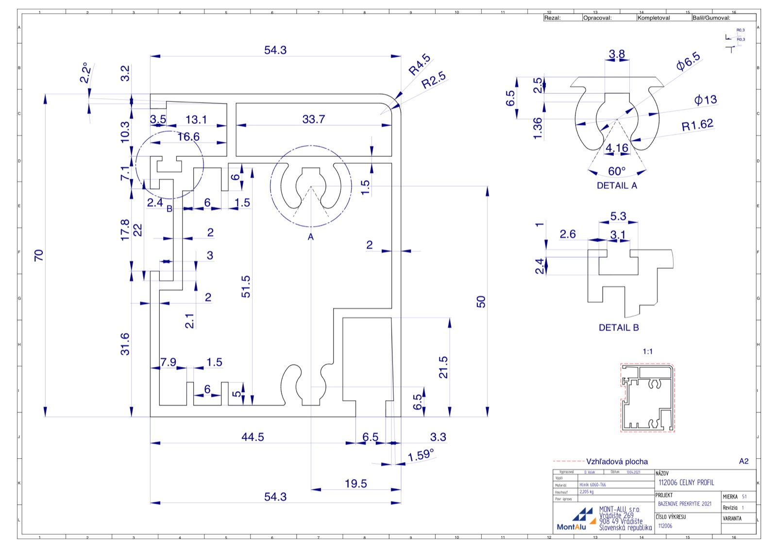 Hliníkový profil - čelní profil (112006)