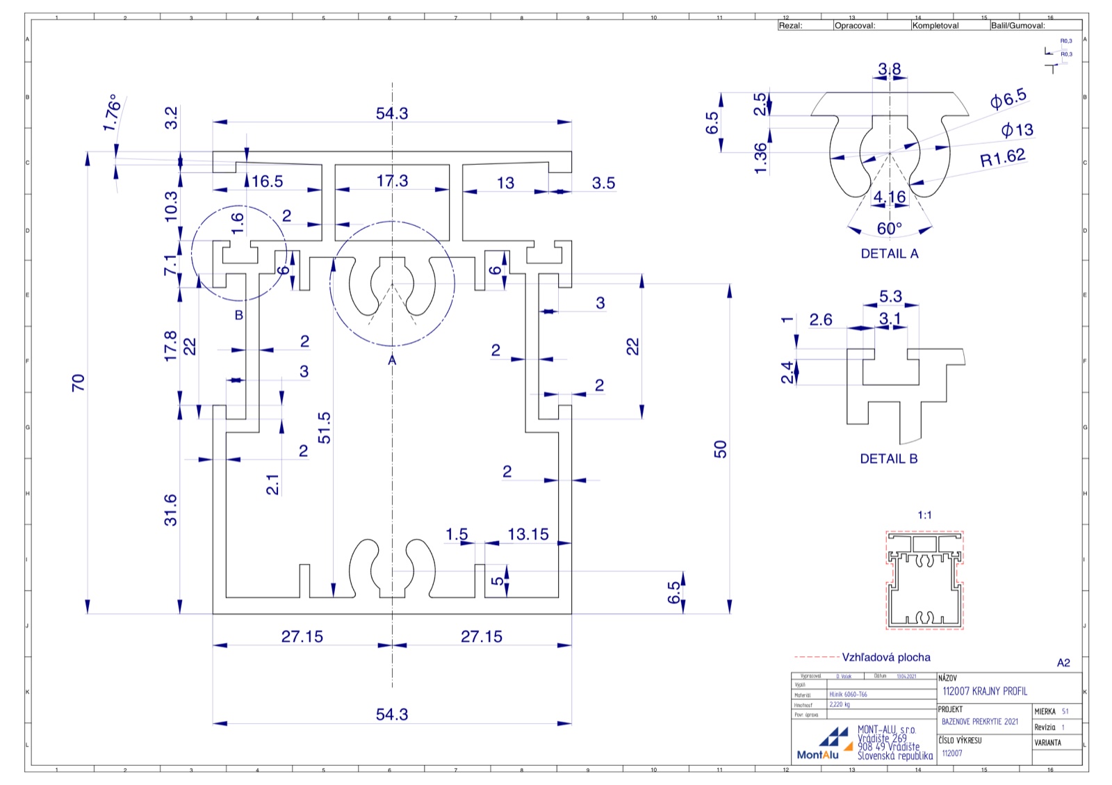 Hliníkový profil - krajní profil (112007)