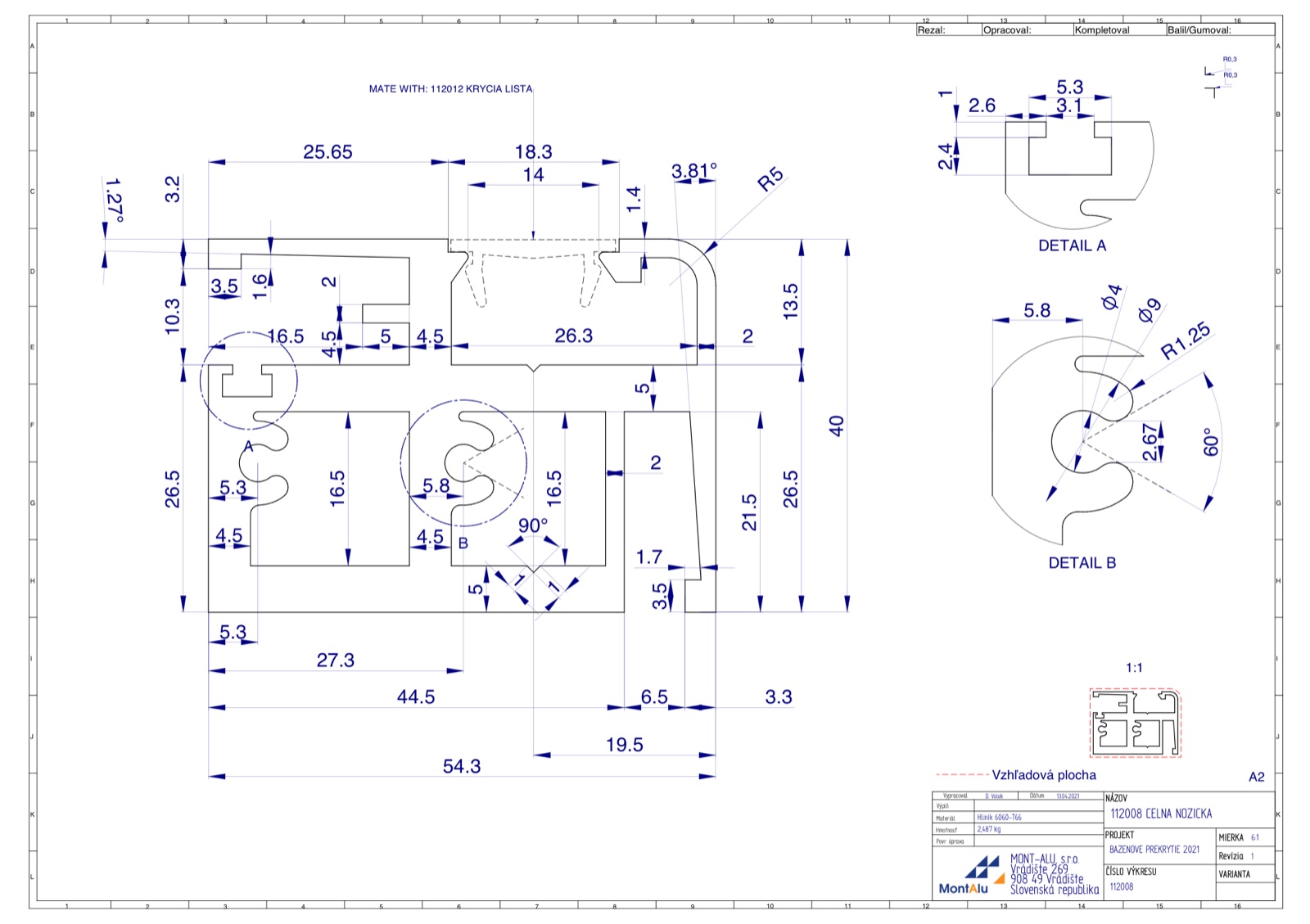 Hliníkový profil - čelní nožička (112008)