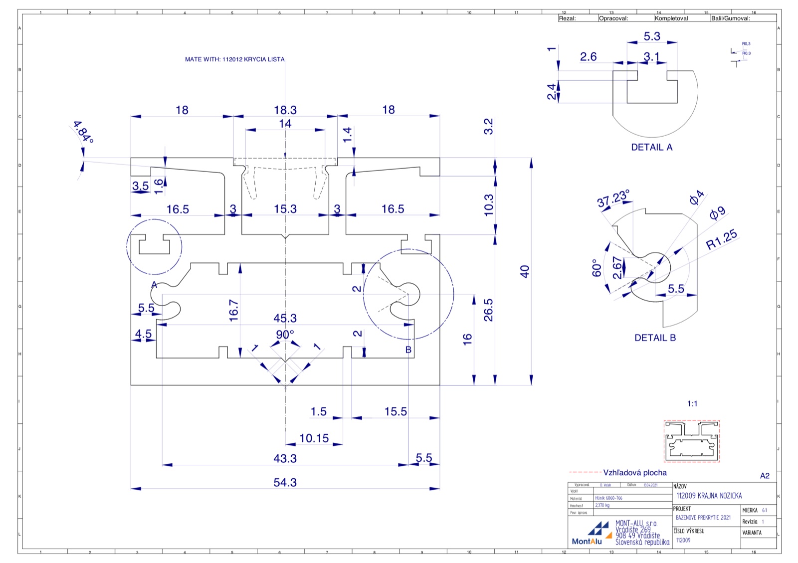 Hliníkový profil - krajní nožička (112009)