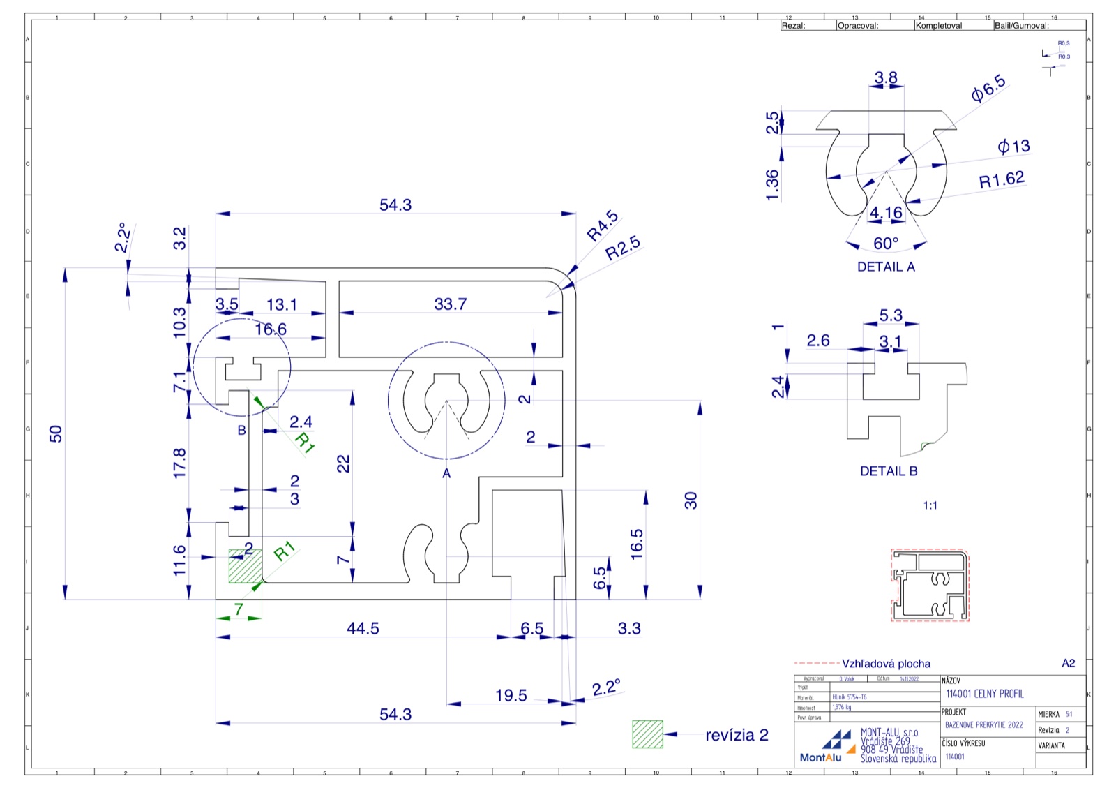 Hliníkový profil - čelní profil (114001)