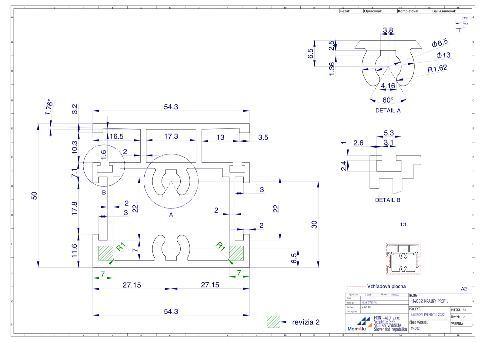 Hliníkový profil - krajní profil (114002)