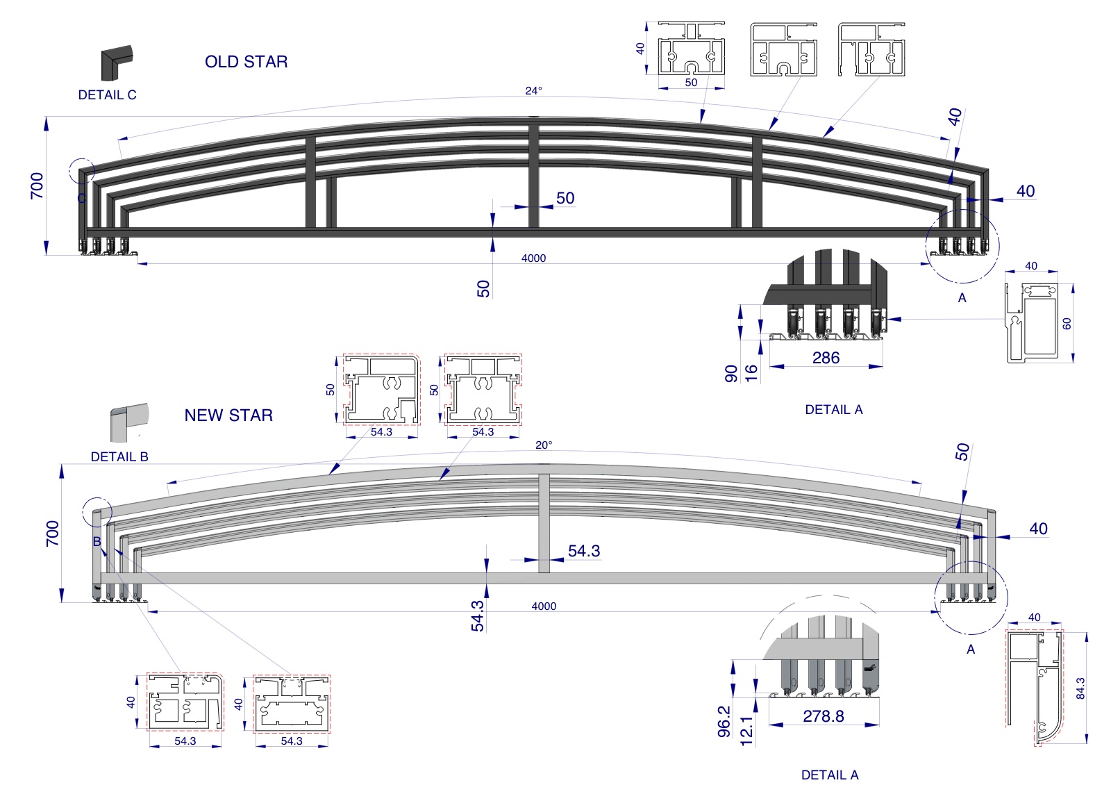 Inovované Al profily bazénového zastřešení typu STAR